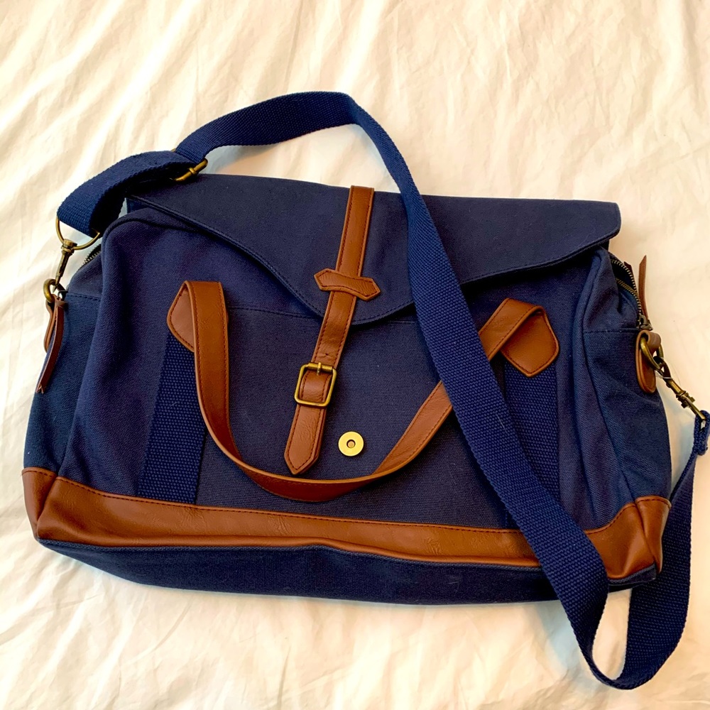 Navy and Brown Leather Commuter Bag (brand new)